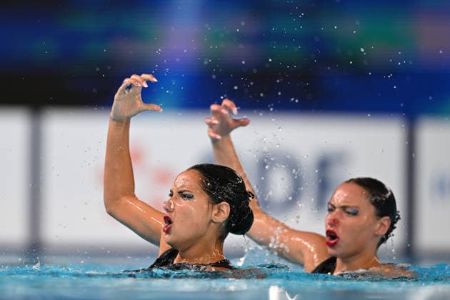 France, Paris, Centre Aquatique Olympique Metropole du Grand Paris, 31.07.2026, European Aquatics Championships Artistic Swimming - Day 1 - Duet Free Preliminary, Raya Furnadzhieva and Lora Zheynova of Bulgaria Photo by Eibner Pressefoto Tino Henschel European Aquatics Championships Artistic Swimming - Day 1 - Duet Free Preliminary Paris Copyright: xEibnerxPressefotox