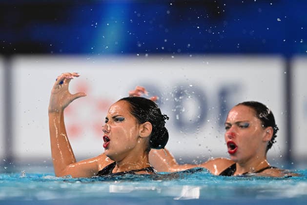 France, Paris, Centre Aquatique Olympique Metropole du Grand Paris, 31.07.2026, European Aquatics Championships Artistic Swimming - Day 1 - Duet Free Preliminary, Raya Furnadzhieva and Lora Zheynova of Bulgaria Photo by Eibner Pressefoto Tino Henschel European Aquatics Championships Artistic Swimming - Day 1 - Duet Free Preliminary Paris Copyright: xEibnerxPressefotox