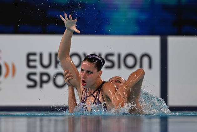 France, Paris, Centre Aquatique Olympique Metropole du Grand Paris, 31.07.2026, European Aquatics Championships Artistic Swimming - Day 1 - Duet Free Preliminary, Lilou Lluis Valette and Iris Tio Casas of Spain Photo by Eibner Pressefoto Tino Henschel European Aquatics Championships Artistic Swimming - Day 1 - Duet Free Preliminary Paris Copyright: xEibnerxPressefotox