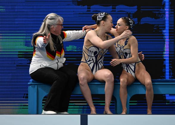 Sport Bilder des Tages France, Paris, Centre Aquatique Olympique Metropole du Grand Paris, 31.07.2026, European Aquatics Championships Artistic Swimming - Day 1 - Duet Free Preliminary, Klara Bleyer and Maria Denisov of Germany Photo by Eibner Pressefoto Tino Henschel European Aquatics Championships Artistic Swimming - Day 1 - Duet Free Preliminary Paris Copyright: xEibnerxPressefotox