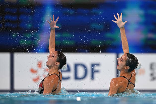 France, Paris, Centre Aquatique Olympique Metropole du Grand Paris, 31.07.2026, European Aquatics Championships Artistic Swimming - Day 1 - Duet Free Preliminary, Anna Maria Alexandri and Eirini Marina Alexandri of Greece Photo by Eibner Pressefoto Tino Henschel European Aquatics Championships Artistic Swimming - Day 1 - Duet Free Preliminary Paris Copyright: xEibnerxPressefotox
