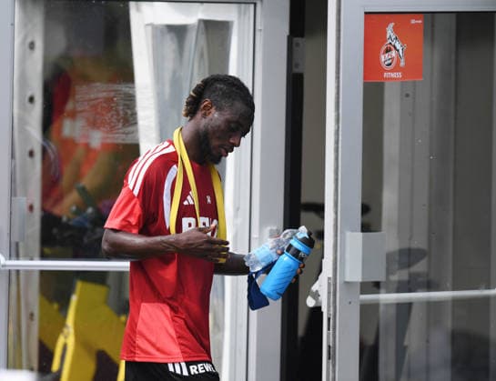 31.07.2026, xophax, Fussball 1.Bundesliga, 1.FC Koeln Trainingslager . Mannschaft des 1.FC Köln in Kitzbühel .Training in Sankt Johann. Freundschaftsspiel St.Johann in Tirol gegen Hertha BSC. 1.FC Köln - Hertha. Gideon Mensah ( 1.FC Köln ) Kitzbühel