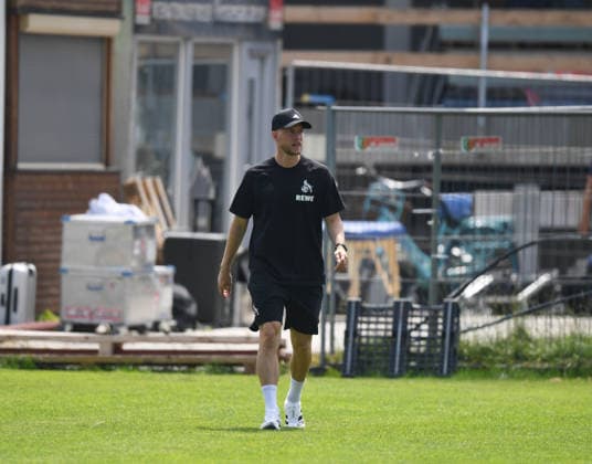 31.07.2026, xophax, Fussball 1.Bundesliga, 1.FC Koeln Trainingslager . Mannschaft des 1.FC Köln in Kitzbühel .Training in Sankt Johann. Freundschaftsspiel St.Johann in Tirol gegen Hertha BSC. 1.FC Köln - Hertha. Trainer Rene Wagner ( 1.FC Köln ) Kitzbühel