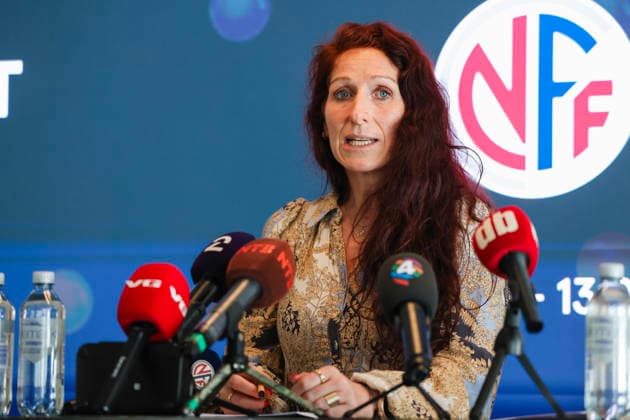 The Norwegian Football Association holds a press conference after the UEFA meeting in Oslo on July 31, 2026. Lise Klaveness, president of the Norwegian Football Association (NFF), attends a press conference at Ullevaal Stadium regarding FIFA’s private equity plan. Photo by Amanda Pedersen Giske, NTB, Oslo, Norway. EDITORIAL USE ONLY. RESTRICTED USE FOR BETTING COMPANIES.  Copyright: xAmandaxPedersenxGiskexx xNTBx