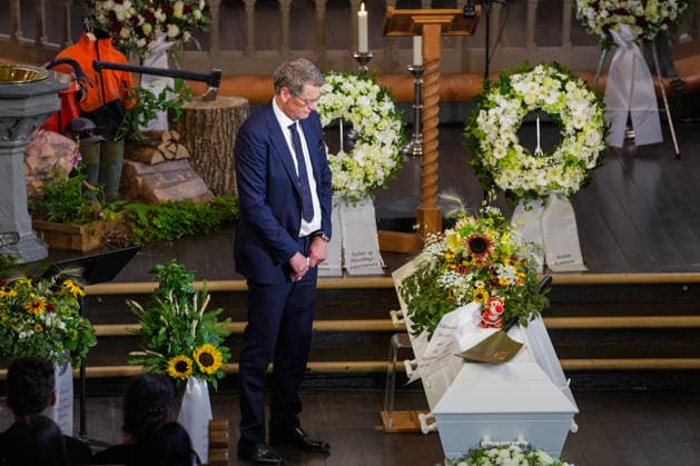 Funeral for rower Olaf Tufte, Horten, July 31, 2026. Top sports manager at Olympiatoppen, Tore Ovrebo, delivers a eulogy during Olaf Karl Tufte’s funeral at Horten Church on Friday. Photo: Terje Bendiksby, NTB POOL, Horten, Norway. EDITORIAL USE ONLY. RESTRICTED USE FOR BETTING COMPANIES  Copyright: xTerjexBendiksbyx xNTBx