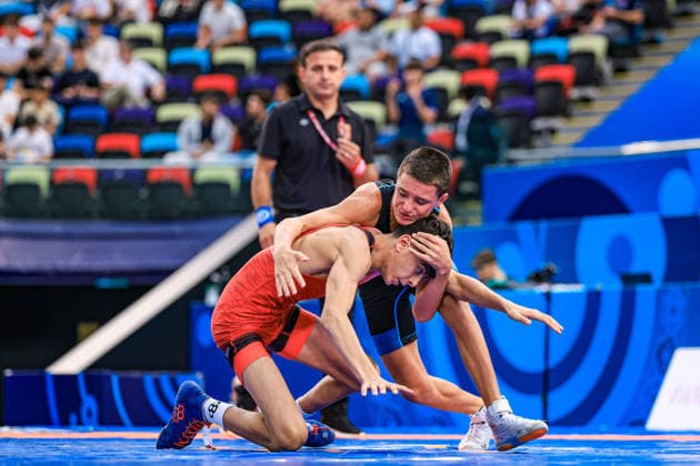U17, U 17 Wrestling World Championships 48kg FS - Bogdan Sapojnic (GER) df. Ahmed Abdalla Ahmed Ali Saleh (EGY) Copyright: xUnitedxWorldxWrestlingx xAmirrezx UWW-U17-WC-BAKU-2026