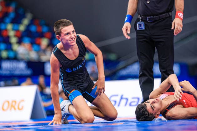 U17, U 17 Wrestling World Championships 48kg FS - Bogdan Sapojnic (GER) df. Ahmed Abdalla Ahmed Ali Saleh (EGY) Copyright: xUnitedxWorldxWrestlingx xAmirrezx UWW-U17-WC-BAKU-2026