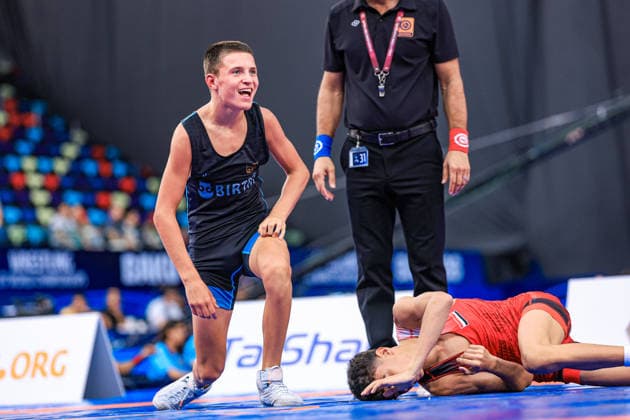 U17, U 17 Wrestling World Championships 48kg FS - Bogdan Sapojnic (GER) df. Ahmed Abdalla Ahmed Ali Saleh (EGY) Copyright: xUnitedxWorldxWrestlingx xAmirrezx UWW-U17-WC-BAKU-2026