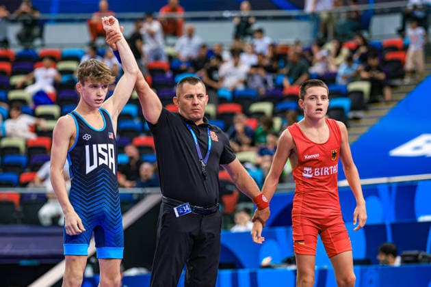 U17, U 17 Wrestling World Championships 48kg FS - Kooper Joshua Deputy (USA) df. Bogdan Sapojnic (GER) Copyright: xUnitedxWorldxWrestlingx xAmirrezx UWW-U17-WC-BAKU-2026