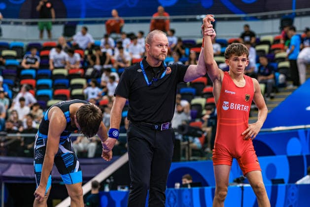 U17, U 17 Wrestling World Championships 55kg FS - Adrian Airich (GER) df. Patrik Vetrak (SVK) Copyright: xUnitedxWorldxWrestlingx xAmirrezx UWW-U17-WC-BAKU-2026