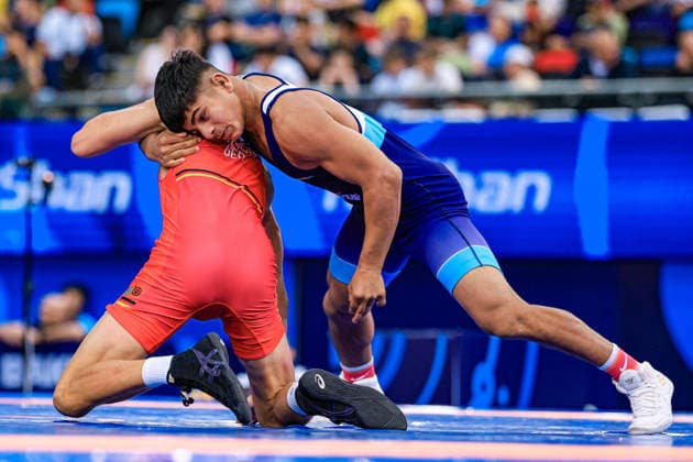 U17, U 17 Wrestling World Championships 55kg FS - Prathmesh Suryakant Patil (IND) df. Adrian Airich (GER) Copyright: xUnitedxWorldxWrestlingx xAmirrezx UWW-U17-WC-BAKU-2026