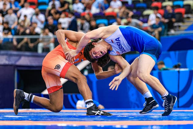 U17, U 17 Wrestling World Championships 65kg FS - Magomed Salimgereevitch Ibragimov (RUS) df. Krishan Krishan (IND) Copyright: xUnitedxWorldxWrestlingx xAmirrezx UWW-U17-WC-BAKU-2026
