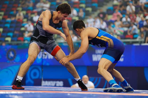 U17, U 17 Wrestling World Championships 65kg FS - Shokhiddin Aliev (UZB) df. Sam Keyvan Arshadghasabsaraei (IRI) Copyright: xKostadinxAndonovx UWW-U17-WC-BAKU-2026
