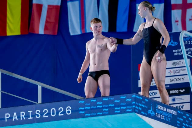 France, Paris, Centre Aquatique Olympique Metropole du Grand Paris, 31.07.2026, European Aquatics Junior Championships Swimming, Day 1 - Mixed Team Event Final, Pauline Alexandra Pfeif and Jaden Shiloh Eikermann Gregorchuk of Germany Photo by Eibner Pressefoto Tino Henschel European Aquatics Junior Championships Swimming, Day 1 - Mixed Team Event Final Paris Copyright: xEibnerxPressefotox