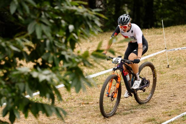 31.07.2026, Monteceneri, Monte Ceneri, 2026 UEC MTB European Championship, EM, Europameisterschaft XCR Team Relay s Final (cross country team relay) Ronja Blöchlinger 2C (SUI, Elite Women) in the lead Monteceneri Monte Ceneri Ticino Switzerland Copyright: xJustPictures.ch FrancescoxMinghettix jp-en-FrMi-_NG_0252