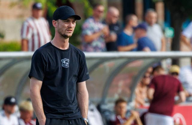 31.07.2026 - Fussball - Saison 2026 2027 - Regionalliga Bayern - 02. Spieltag: 1. FC Nürnberg FCN II ( Club ) - SpVgg Unterhaching - DaMa - xdaxmax - Janek Frensch ( Trainer SpVgg Unterhaching ) nachdenklich enttäuscht Enttäuschung