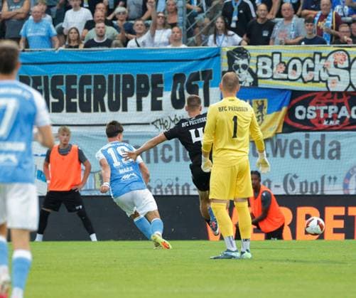 CFC vs BFC Preussen 31.07.2026 Chemnitz, eins Stadion- An der Gellertstrasse, Fussball, Regionalliga Nordost 2026 2027, 2. Spieltag , CFC, CFC vs BFC Preussen Tor für den CFC durch Jonas Marx Chemnitz Sachsen BRD