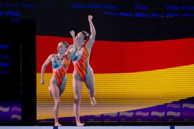 France, Paris, Centre Aquatique Olympique Metropole du Grand Paris, 31.07.2026, European Aquatics Junior Championships Swimming, Day 1, Mixed Team Event Final, Klara Bleyer and Maria Denisov of Germany Photo by Eibner Pressefoto Tino Henschel European Aquatics Junior Championships Swimming, Day 1, Mixed Team Event Final Paris Copyright: xEibnerxPressefotox
