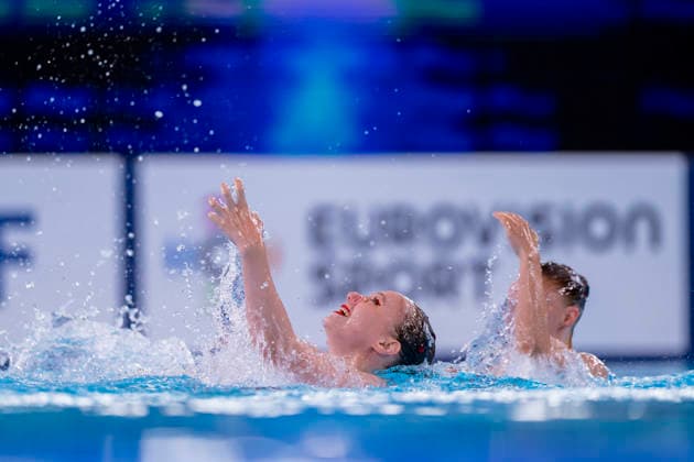 France, Paris, Centre Aquatique Olympique Metropole du Grand Paris, 31.07.2026, European Aquatics Junior Championships Swimming, Day 1, Mixed Team Event Final, Klara Bleyer and Maria Denisov of Germany Photo by Eibner Pressefoto Tino Henschel European Aquatics Junior Championships Swimming, Day 1, Mixed Team Event Final Paris Copyright: xEibnerxPressefotox
