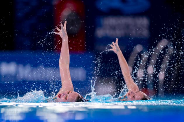 France, Paris, Centre Aquatique Olympique Metropole du Grand Paris, 31.07.2026, European Aquatics Junior Championships Swimming, Day 1, Mixed Team Event Final, Klara Bleyer and Maria Denisov of Germany Photo by Eibner Pressefoto Tino Henschel European Aquatics Junior Championships Swimming, Day 1, Mixed Team Event Final Paris Copyright: xEibnerxPressefotox