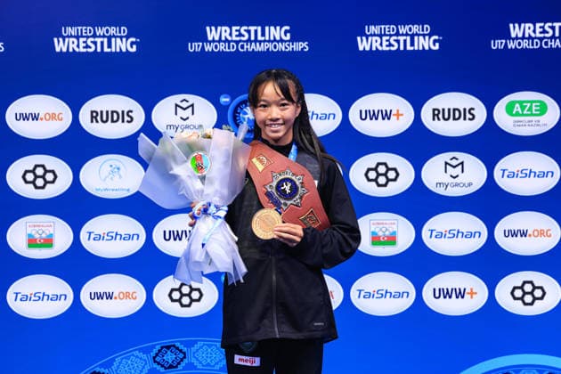 U17, U 17 Wrestling World Championships Podium 40kg WW - Gold: Natsumi Sasaki (JPN) Copyright: xUnitedxWorldxWrestlingx xAmirrezx UWW-U17-WC-BAKU-2026