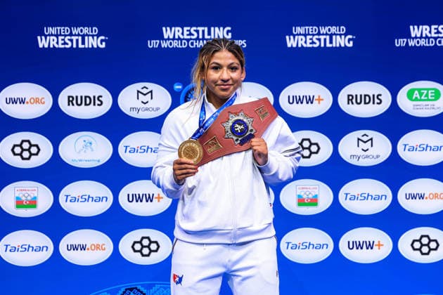 U17, U 17 Wrestling World Championships Podium 69kg WW - Gold: Taina Rose Fernandez (USA) Copyright: xUnitedxWorldxWrestlingx xAmirrezx UWW-U17-WC-BAKU-2026