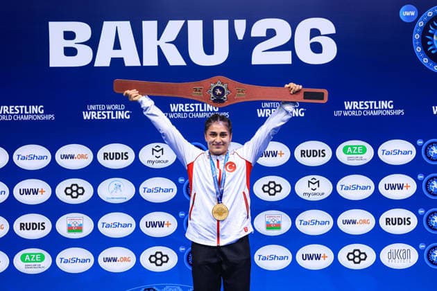 U17, U 17 Wrestling World Championships Podium 61kg WW - Gold: Ozdenur Ozmez (TUR) Copyright: xUnitedxWorldxWrestlingx xAmirrezx UWW-U17-WC-BAKU-2026