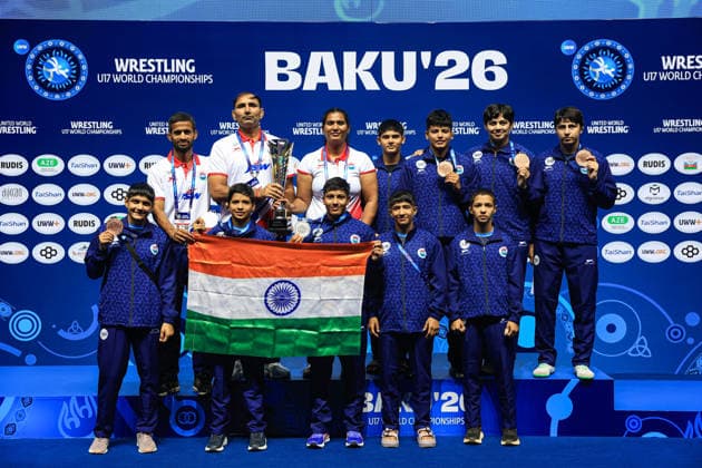 U17, U 17 Wrestling World Championships Podium Team WW - Silver: India Copyright: xUnitedxWorldxWrestlingx xAmirrezx UWW-U17-WC-BAKU-2026