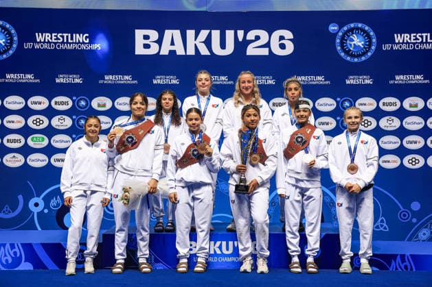 U17, U 17 Wrestling World Championships Podium Team WW - Gold: United States America Copyright: xUnitedxWorldxWrestlingx xAmirrezx UWW-U17-WC-BAKU-2026