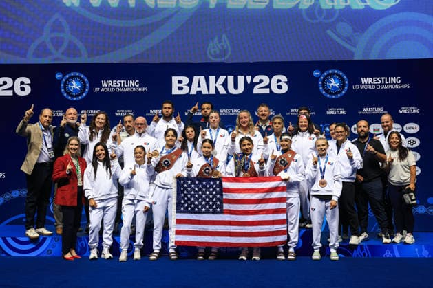 U17, U 17 Wrestling World Championships Podium Team WW - Gold: United States America Copyright: xUnitedxWorldxWrestlingx xAmirrezx UWW-U17-WC-BAKU-2026