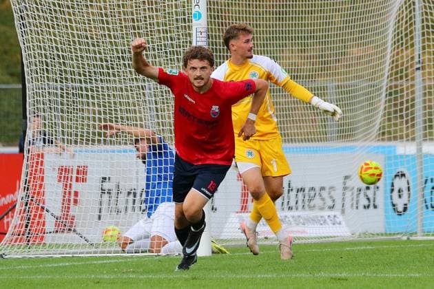Regionalliga West: Bonner SC - Rot-Weiß Oberhausen ** NUR FÜR REDAKTIONELLE ZWECKE ** EDITORIAL USE ONLY **<p>Jonas Berg erzielt das 1:1. Bonner SC - RWO Ort: Bonn, Sportpark Nord Datum: 31.07.2026 Deutschland NRW Bonn Copyright: MichaxKorb