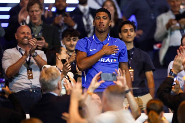 Birmingham City v Barcelona 31 July 2026, Birmingham - Pre Season Friendly - Birmingham City v Barcelona - Jude Bellingham in the stands wearing a Birmingham City shirt - Photo: Jacques Feeney Offside. Birmingham UK Copyright: xJacquesxFeeneyx xOffsidexOffside