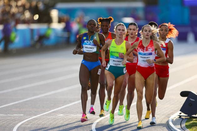 RECORD DATE NOT STATED 31st July 2026; Glasgow, Scotland; 2026 Commonwealth Games, Day Nine; Scotstoun Stadium Athletics, Womens 800m Final, Georgia Hunter Bell (ENG) leads the field after the first lap RogerxEvans