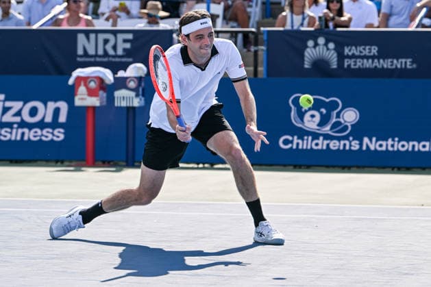 July 31, 2026, Washington, D.C, U.S: TAYLOR FRITZ hits a volley during his match against Alex Michelsen at the Rock Creek Tennis Center. Tennis 2026 - Mubadala Open  - ZUMAg196 20260731_zap_g196_002 Copyright: xKylexGustafsonx