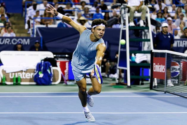 Washington DC Open tennis tournament Ben Shelton of the USA in action against Alejandro Tabilo of Chile during their quarter-final match at the Washington DC Open tennis tournament, in Washington, DC, USA, 31 July 2026. WASHINGTON DC United States  Copyright: xWILLxOLIVERx
