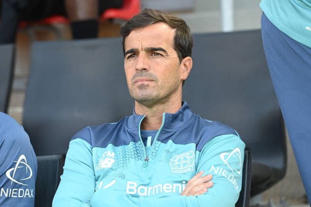 Trainer Carles MARTINEZ (LEV) Portraet, Porträt, Portrait, Angeschnittenes Einzelbild, Einzelmotiv, Fussball 1. Bundesliga, Testspiel, testmatch, friendly match, Freundschaftsspiel, Bayer Leverkusen (LEV) - Rot Weiss Essen am 01.08.2026 in Leverkusen Deutschland. DFL regulations prohibit any use of photographs as image sequences and or quasi-video Â