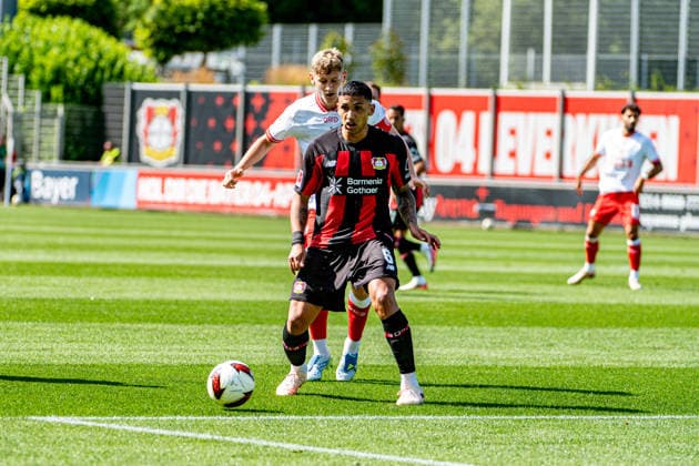 Testspiel Bayer 04 Leverkusen - Rot-Weiss Essen, am 01.08.2026, Ulrich-Haberland-Stadion, Leverkusen. Ezequiel Fernandez (Bayer 04 Leverkusen 6), ; Testspiel Bayer 04 Leverkusen - Rot-Weiss Essen, am 01.08.2026, Ulrich-Haberland-Stadion, Leverkusen. Copyright: xBEAUTIFULxSPORTS Erlhofx