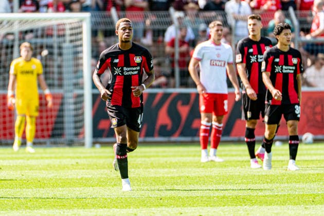 Testspiel Bayer 04 Leverkusen - Rot-Weiss Essen, am 01.08.2026, Ulrich-Haberland-Stadion, Leverkusen. Jeanuel Belocian (Bayer 04 Leverkusen 44), ; Testspiel Bayer 04 Leverkusen - Rot-Weiss Essen, am 01.08.2026, Ulrich-Haberland-Stadion, Leverkusen. Copyright: xBEAUTIFULxSPORTS Erlhofx