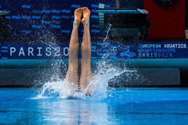 SWIMMING - EAC 2026 PARIS,FRANCE,01.AUG.26 - SWIMMING - European Aquatics Championships Paris 2026, diving, 1m springboard, men. Image shows Nico Schaller (AUT).  GEPAxpictures xPhilippxBrem