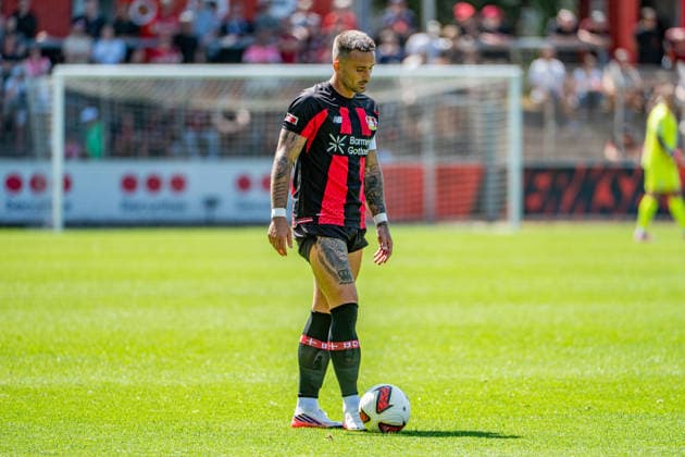 Testspiel Bayer 04 Leverkusen - Rot-Weiss Essen, am 01.08.2026, Ulrich-Haberland-Stadion, Leverkusen. Aleix Garcia (Bayer 04 Leverkusen 24), ; Testspiel Bayer 04 Leverkusen - Rot-Weiss Essen, am 01.08.2026, Ulrich-Haberland-Stadion, Leverkusen. Copyright: xBEAUTIFULxSPORTS Erlhofx