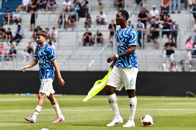 01.08.2026, xtvx, Fussball Testspiel, SV Darmstadt 98 - FC Portsmouth v.l. Ibrahim El Kadiri (SV Darmstadt 98) Patric Pfeiffer (SV Darmstadt 98) warms up, beim Aufwaermen (DFL DFB REGULATIONS PROHIBIT ANY USE OF PHOTOGRAPHS as IMAGE SEQUENCES and or QUASI-VIDEO) Darmstadt