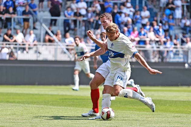 01.08.2026, xtvx, Fussball Testspiel, SV Darmstadt 98 - FC Portsmouth v.l. Fynn Lakenmacher (SV Darmstadt 98) Torschuss, has a shot on goal (DFL DFB REGULATIONS PROHIBIT ANY USE OF PHOTOGRAPHS as IMAGE SEQUENCES and or QUASI-VIDEO) Darmstadt