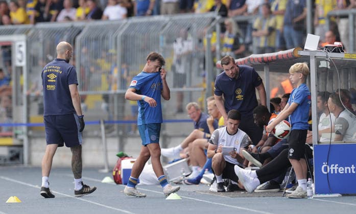 Max Marie (Eintracht Braunschweig) Fussball, Herren, Saison 2026 2027 2.BL, Eintracht Stadion, Eintracht Braunschweig gegen RAAL La Louviere, Saisonvorbereitung, Testspiel, 0-0 DFL REGULATIONS PROHIBIT ANY USE OF PHOTOGRAPHS AS IMAGE SEQUENCES AND OR QUASI-VIDEO.