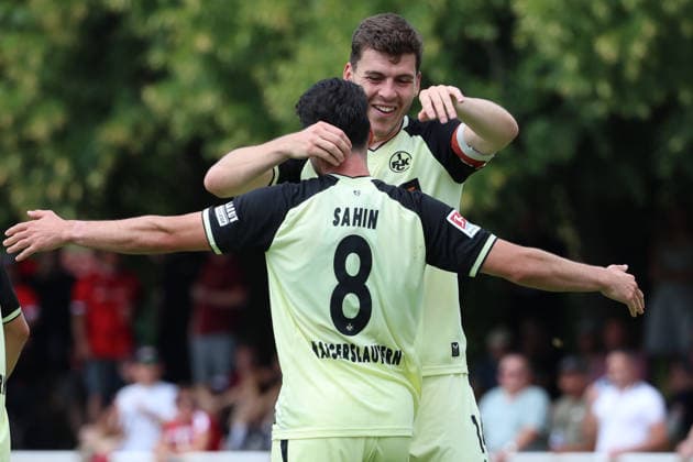 01.08.2026, xrekx, Fussball Testspiel, FC Metz - 1.FC Kaiserslautern v.l. Torjubel nach dem Tor zum celebrating the goal celebrate 0:3 durch Semih Sahin (1.FC Kaiserslautern) Jacob Rasmussen (1.FC Kaiserslautern) (DFL DFB REGULATIONS PROHIBIT ANY USE OF PHOTOGRAPHS as IMAGE SEQUENCES and or QUASI-VIDEO) Metz