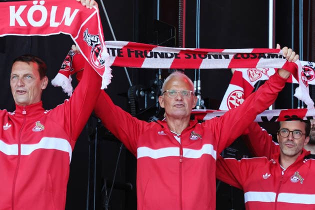 1. FC Köln, Saisoneröffnung auf den Vorwiesen, 01.08.2026, von links:Ulf Sobek, Jörg Alvermann, Philipp Liesenfeld (1. FC Köln), Bild:
