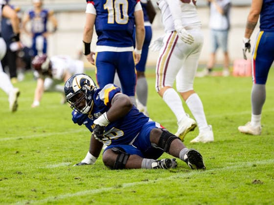 66 Jayden Prempeh (Offensive Tackle Offensive Guard) Alpine Rams Rhein Fire vs Alpine Rams, American Football, American Football League Europe, Week 11, 2026, 01.08.2026, Duisburg Schauinsland-Reisen-Arena Germany Copyright: xPFA ChristopherxMettkenx