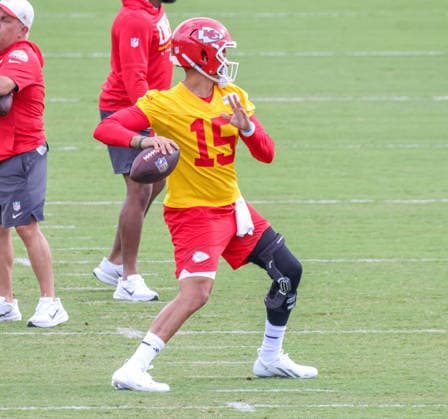 AUGUST 1, 2026: Kansas City Chiefs quarterback Patrick MahomesÃ‚ reacts during practice at Chiefs training camp in St. Joseph, MO. CSM St. Joseph United States - ZUMAc04_ 20260801_zma_c04_030 Copyright: xRomanxPunox