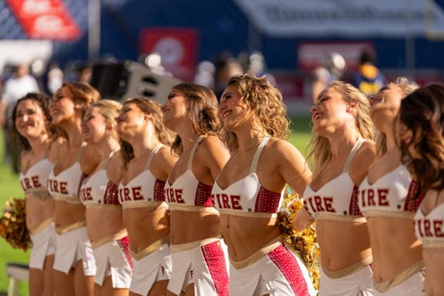 Die Cheerleader von Rhein Fire, GER Rhein Fire vs. Alpine Rams, American Football, AFLE, Saison 2026, 01.08.2026 GER Rhein Fire vs. Alpine Rams, American Football, AFLE, Saison 2026, 01.08.2026 Duisburg Copyright: xEibner-Pressefoto FabianxFriesex EP_FFE