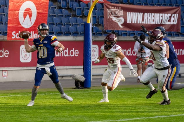Seth Morgan (Alpine Rams, 10), GER Rhein Fire vs. Alpine Rams, American Football, AFLE, Saison 2026, 01.08.2026 GER Rhein Fire vs. Alpine Rams, American Football, AFLE, Saison 2026, 01.08.2026 Duisburg Copyright: xEibner-Pressefoto FabianxFriesex EP_FFE