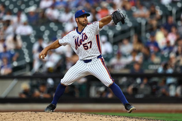 MLB, Baseball Herren, USA Miami Marlins Vs. New York Mets New York Mets relief pitcher Kevin Herget, number 57, throws during the ninth inning of a baseball game against the Miami Marlins at Citi Field in Flushing, New York, on August 1, 2026. Flushing N.Y. United States  Copyright: xGordonxDonovanx originalFilename:donovan-mlbmiami260801_nphTU.jpg